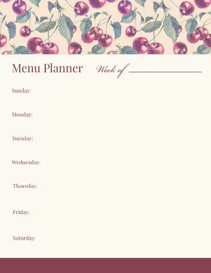 Red Illustrated Weekly Meal Planner with Cherries Meal Planner 