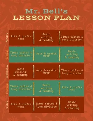Orange and Turquoise Weekly Primary School Lesson Plan Lesson Plan
