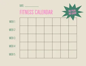 Beige Cream Fitness Calendar Grid Letter Landscape Workout Plan