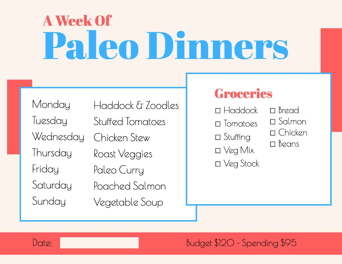 Cream And Red Paleo Dinner Planner