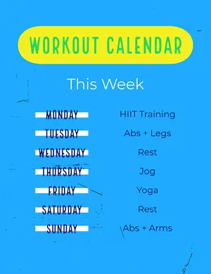 Blue Weekly Workout Calendar Letter  Workout Plan