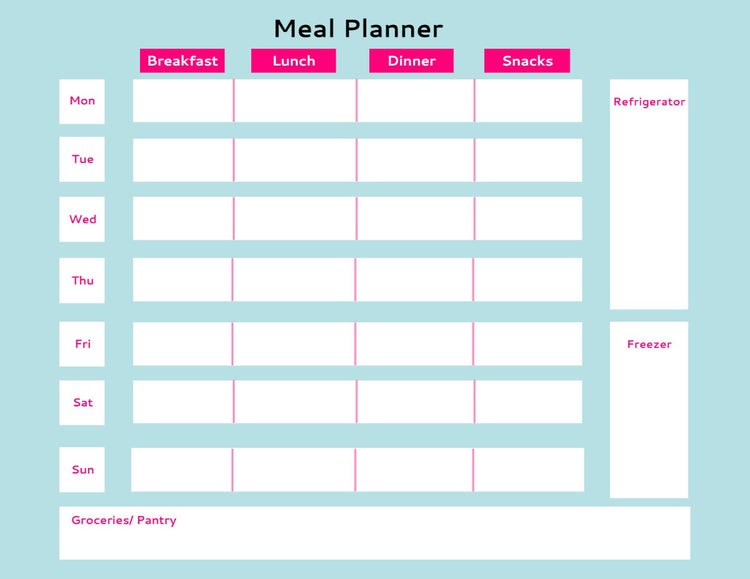 Blue, Pink and White Food Meal Planner