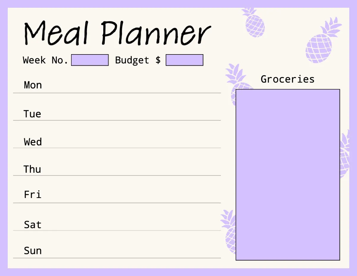 Lilac And Cream Weekly Meal Planner