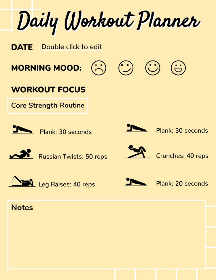 Cream & Black Daily Workout Planner