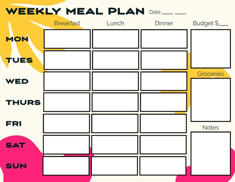 Black, White and Magenta Weekly Meal Planner