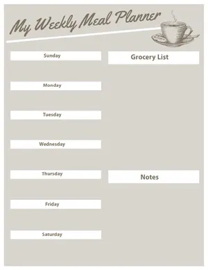 Gray Illustrated Weekly Meal Planner Meal Planner 