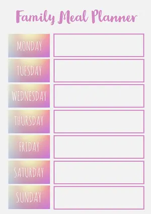 Pink & Grey Gradient Days Weekly Shareable Planner A4 Print Meal Planner 