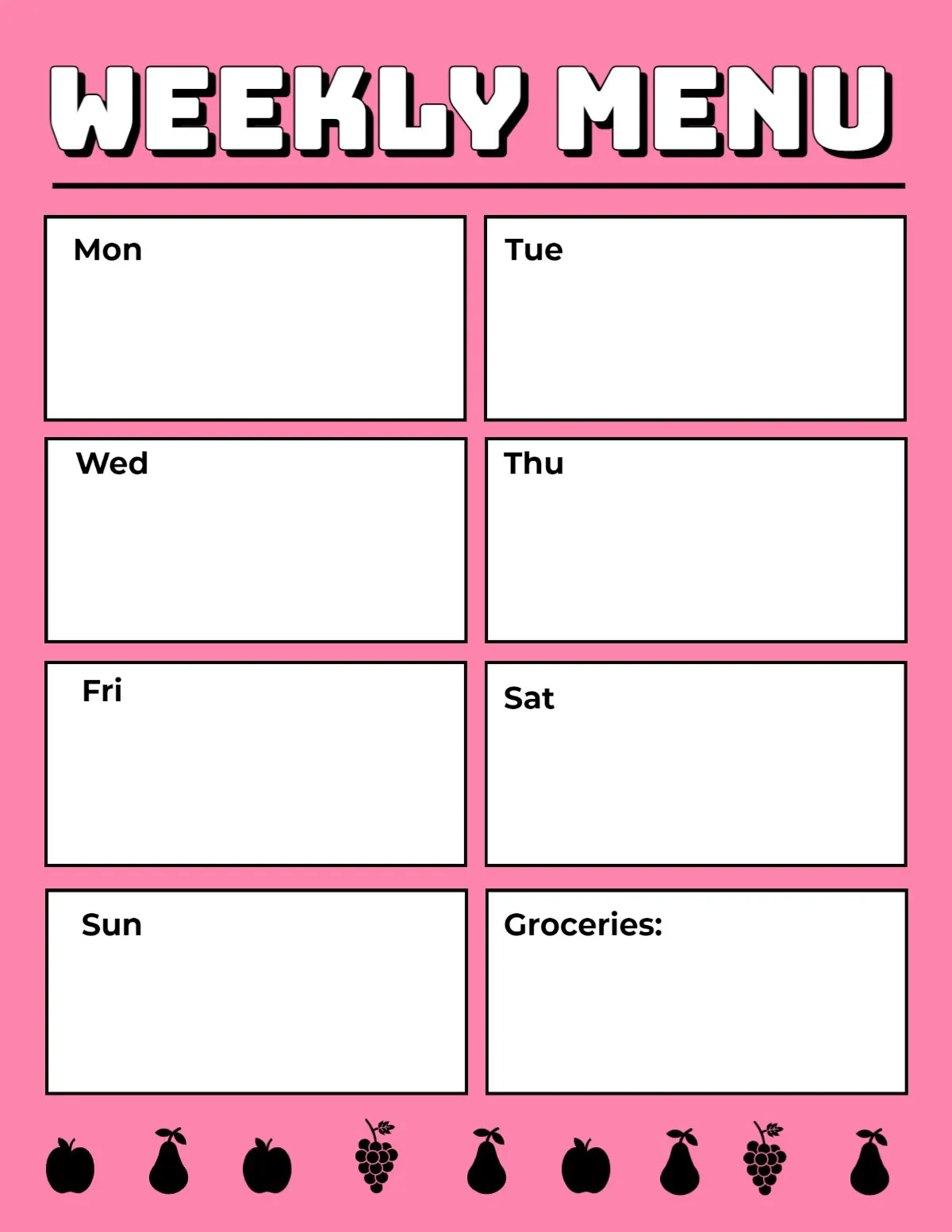 Pink And White Bold Fruit Weekly Meal Planner