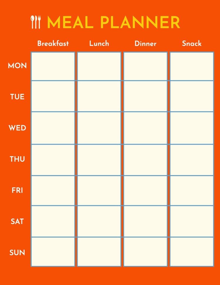Orange And Yellow Weekly Meal Planner