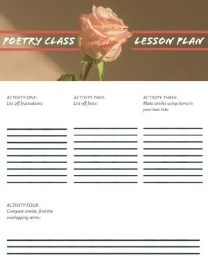 Poetry Class School Lesson Plan with Flower Lesson Plan
