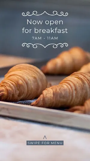 White and Blue Breakfast Pastries Instagram Story We Are Open Poster