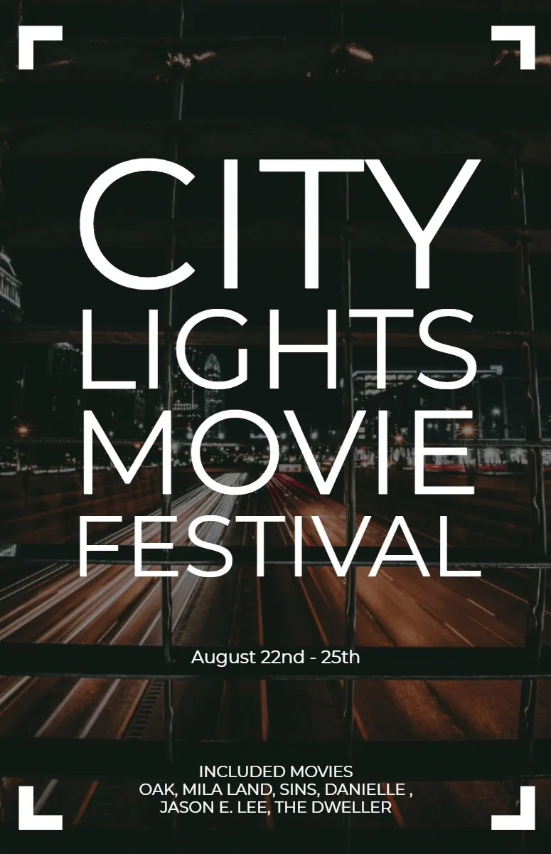 White and Black City Lights Movie Festival Poster