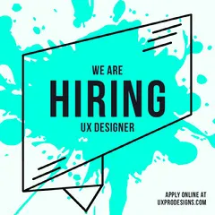Blue Paint Splash UX Designer Open Position Job Instagram Square Now Hiring Poster