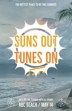 Beach Party Flyer with Sun DJ
