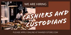 Brown Cashier and Custodiant Job Recruitment Ad Now Hiring Poster