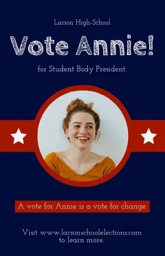Navy and Red Student Body President Election Campaign Flyer with Photo of Girl Election