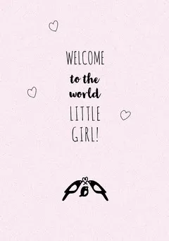 Girl Birth Announcement Card with Birds Welcome Poster