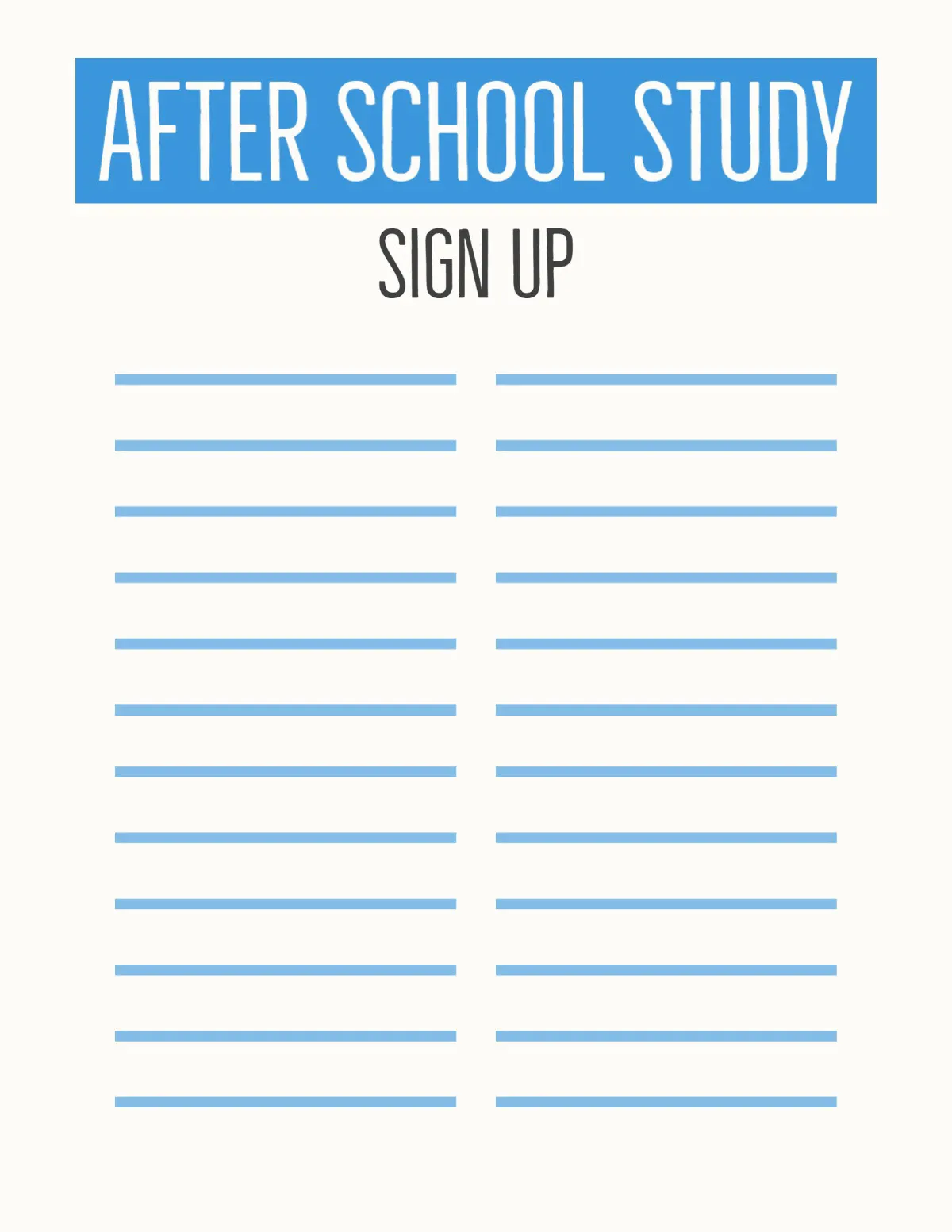 White And Blue Study Sign Up Worksheet