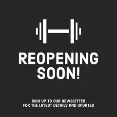 Black and White Barbell Illustration Gym Reopening Announcement Instagram Square Graphic Gym