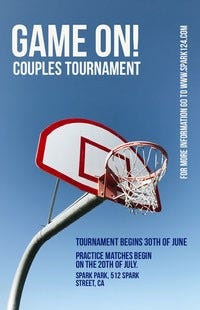 Blue, White and Red Basketball Tournament Poster Basketball