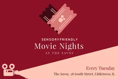 Claret and Pink Sensory Friendly Autism Movie Night Postcard Movie Night Flyer