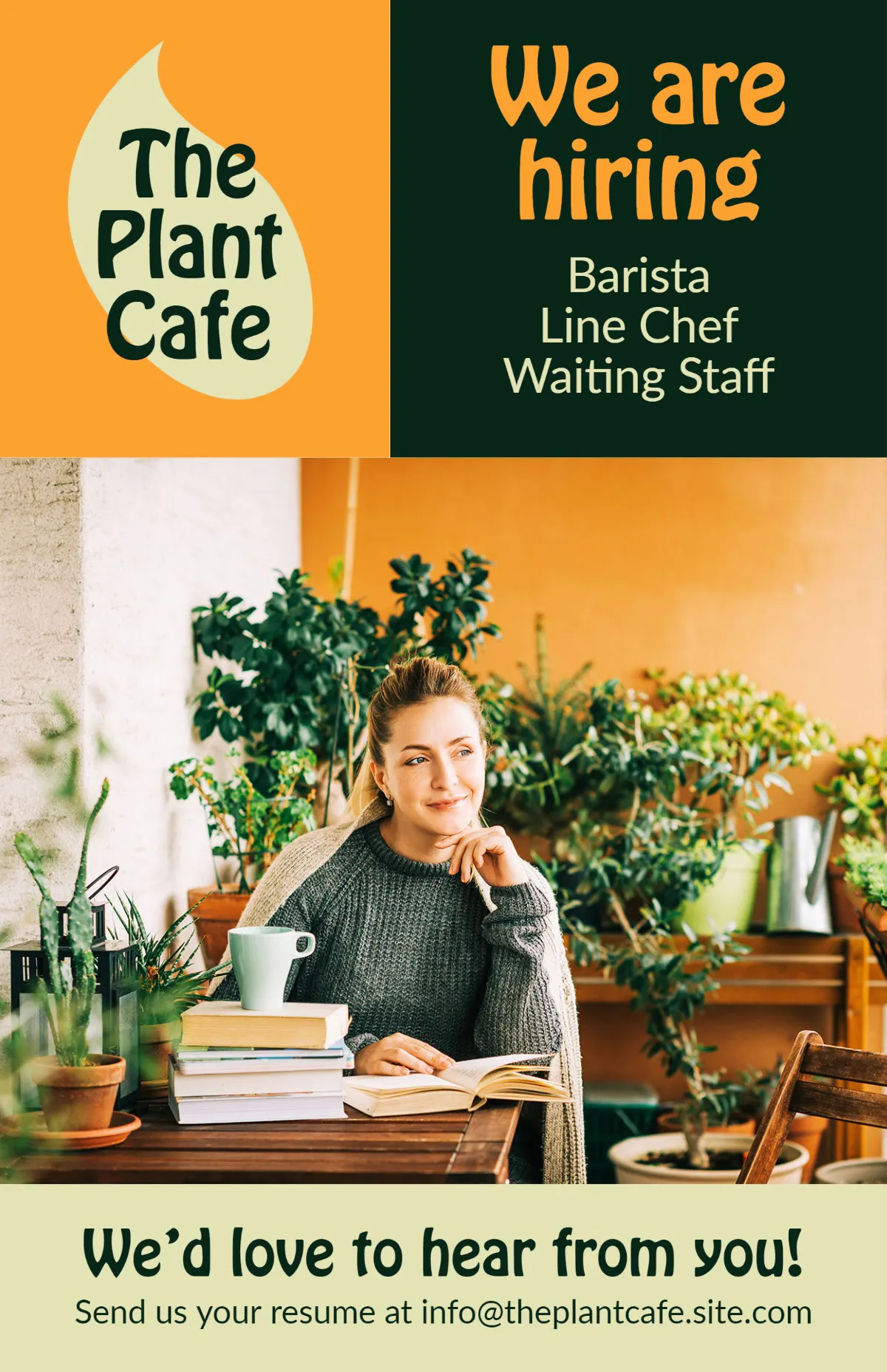 Orange And Green Plants Cafe Hiring Poster