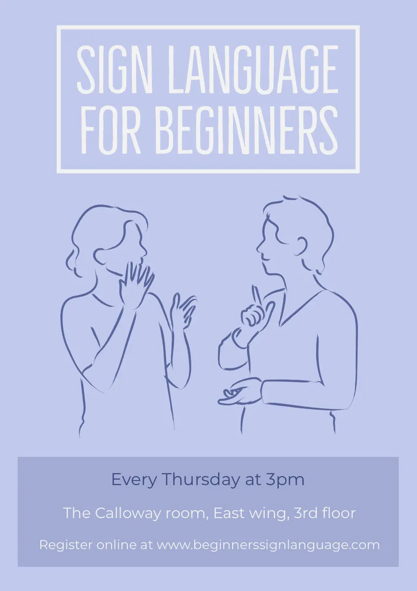 Blue Illustrated Sign Language Course Flyer
