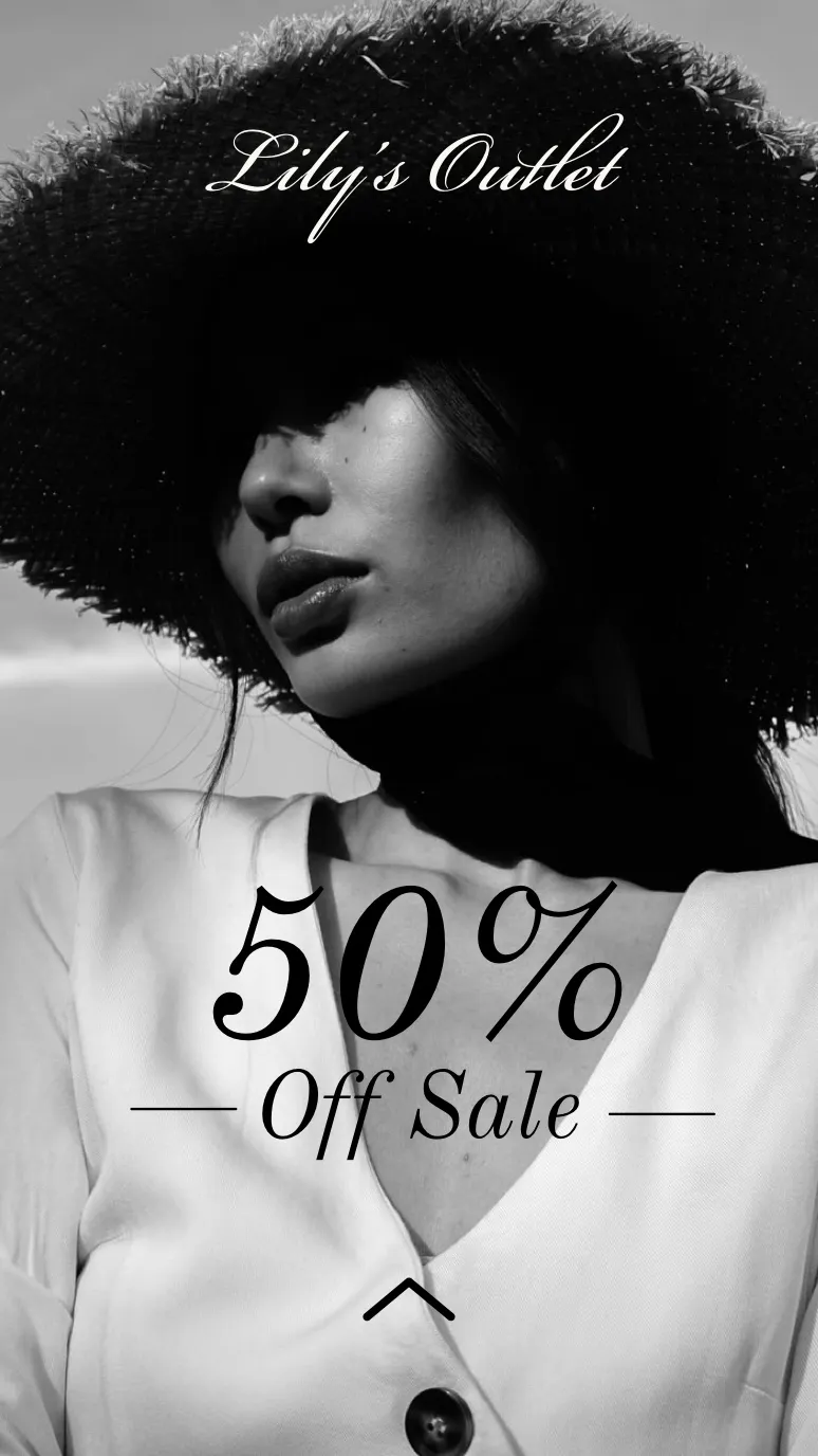 Black and White Model Photo and Elegant Cursive Outlet Sale Instagram Story