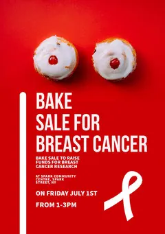 Red and White Bake Sale Charity Event Ad Poster  Breast Cancer Flyer