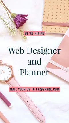 Pink and White Web Designer We’re Hiring Instagram Story Now Hiring Poster
