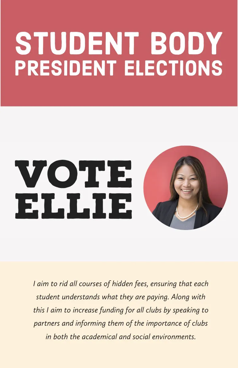 Red and White Student Body President Elections Candidate Poster with Portrait Photo