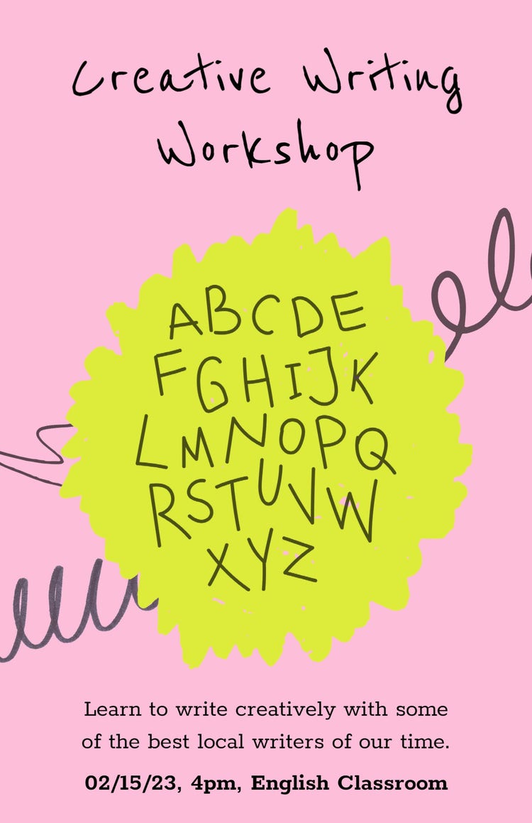 ITERATION Pink, Green & Black Creative Writing Workshop Flyer