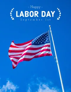 Blue Labor Day Poster with American Flag Labor Day Flyer