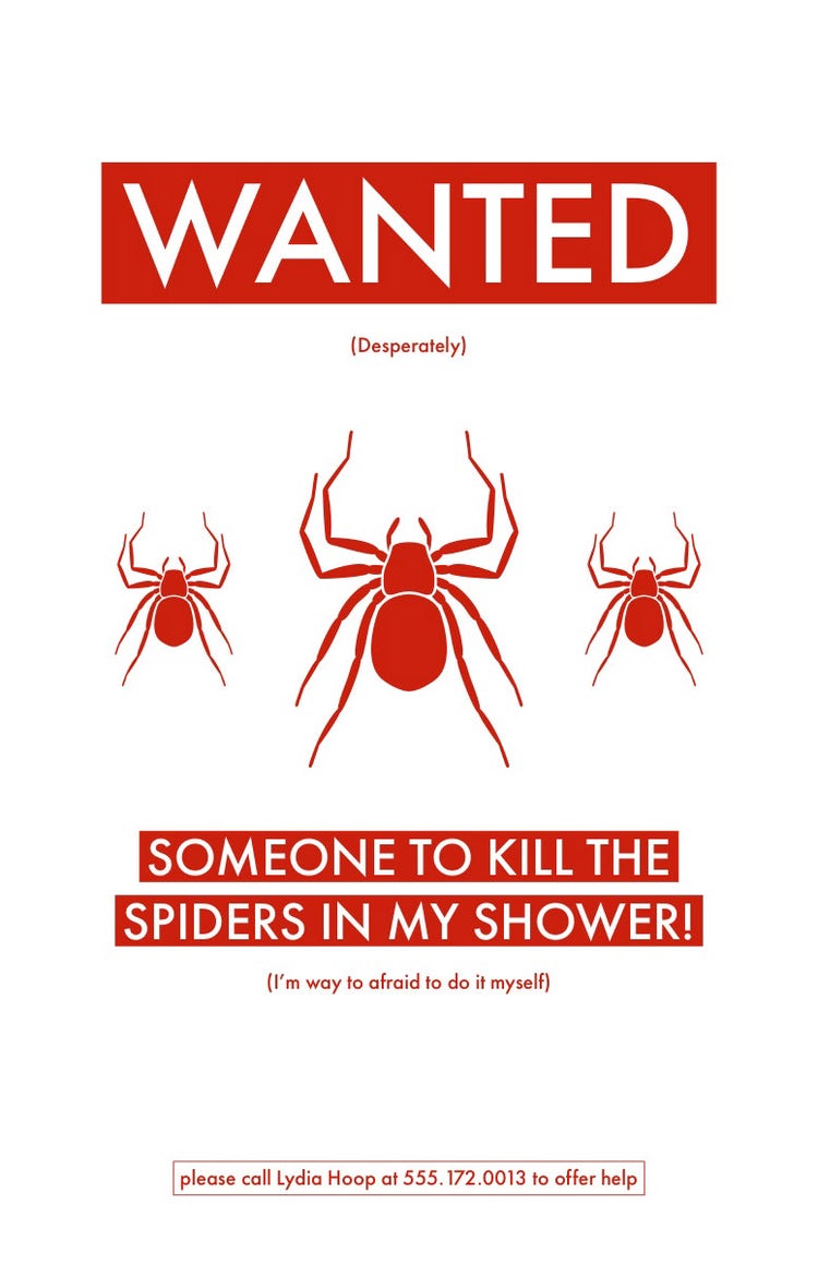 Red and White Illustrated Person Wanted to Kill Spiders Flyer