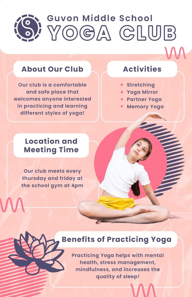 Pink Yoga Club Sports Student Poster