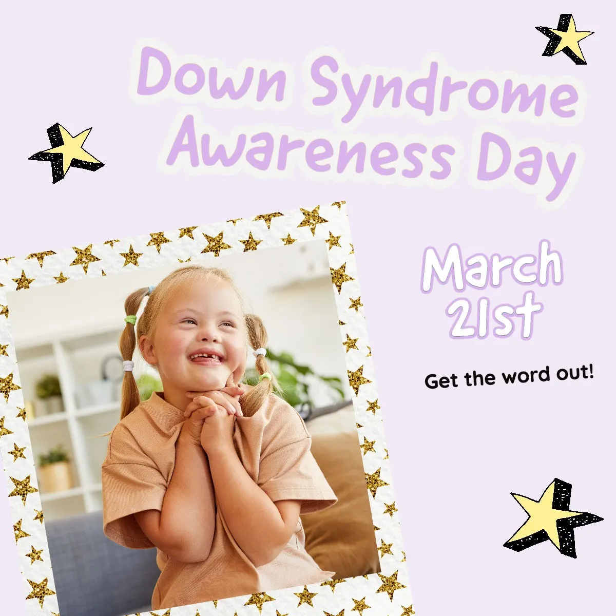 Purple and Yellow Stars Down Syndrome Awareness Day Instagram Square