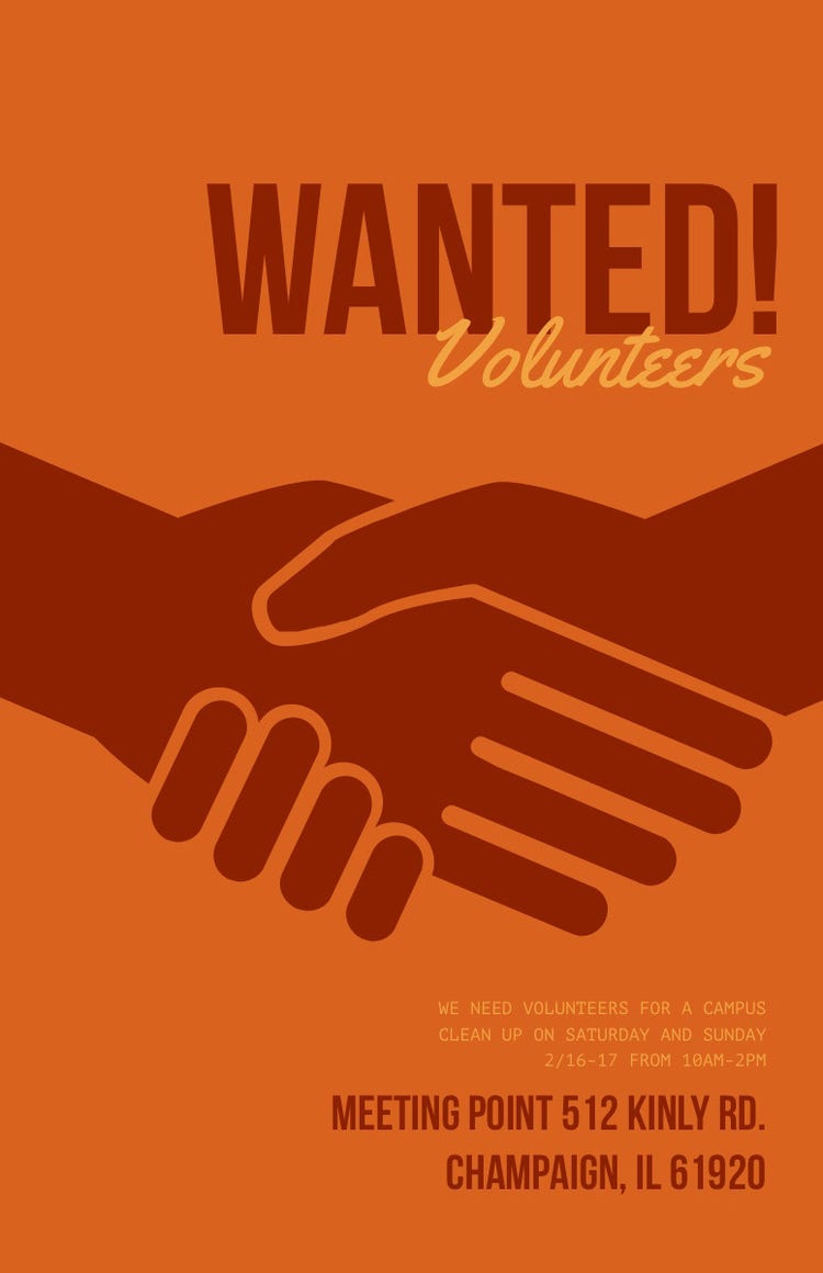 Orange and Brown Volunteers Wanted Flyer with Handshake