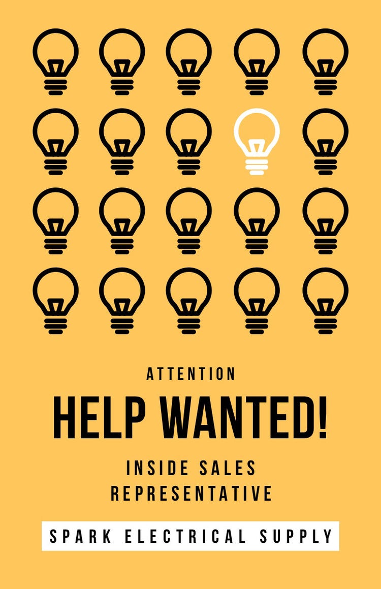Yellow and Black Light Bulbs Help Wanted Poster