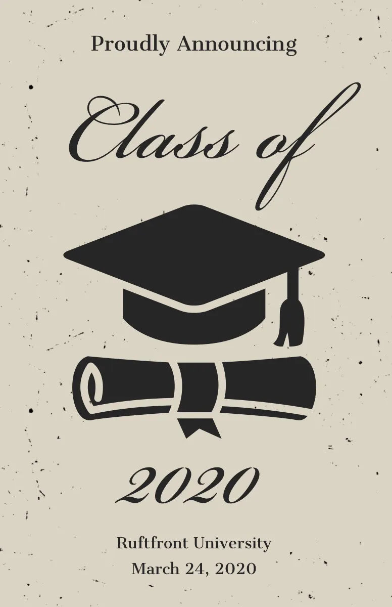 Beige and Black Illustrated Graduation Poster with Mortarboard
