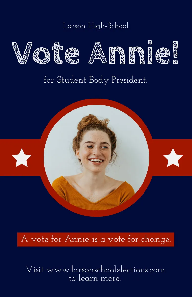 Navy and Red Student Body President Election Campaign Flyer with Photo of Girl