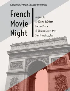 French Movie Night Language School Club Flyer with Triumphal Arch Movie Night Flyer