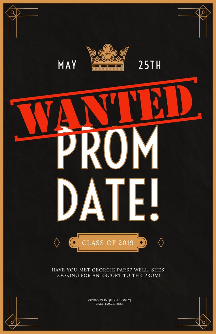 Gold and Black Prom Date Wanted Flyer