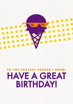 Happy Birthday Card with Ice Cream in Sunglasses Ice Creams