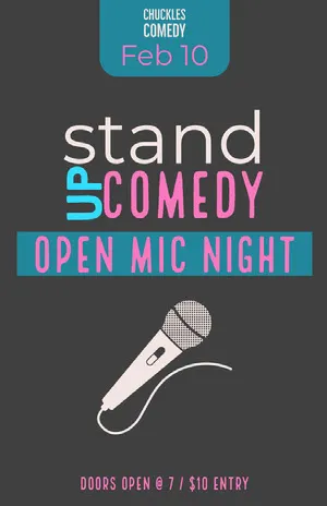 Black, Blue and Purple Stand Up Comedy Open Mic Poster Comedy Show and Movie Poster