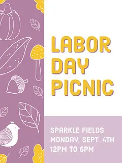 Violet and Yellow Labor Day Picnic Poster Labor Day Flyer