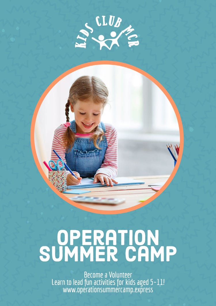 Blue & Orange Kids Summer Camp A3 Poster