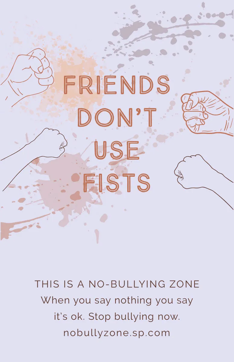 Blue Friends Dont Use Fists Anti Bullying Poster