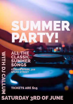 Light, Bright TOned Summer Party Ad Poster DJ