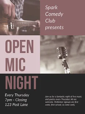 Purple and Grey Open Mic Poster Comedy Show and Movie Poster