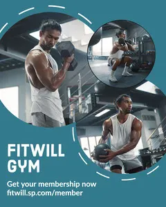 Blue and White Circle Collage Fitwill Gym Instagram Portrait  Gym